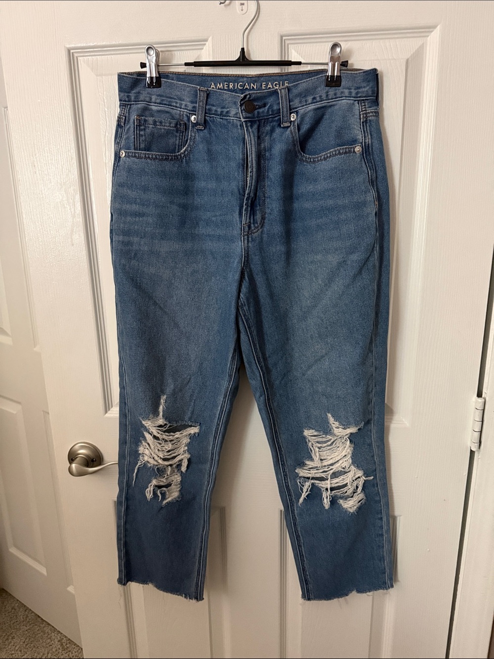 American Eagle Outfitters Men's Distressed Mid Blue Straight Jeans